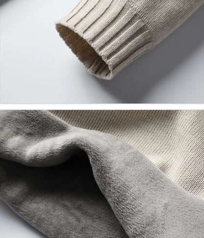 Men's Winter Fleece Pullover Knit Sweater Wool Plus Velvet Clothing Thick Warm O-neck Jumpers Fashion Y2K Knitwear.