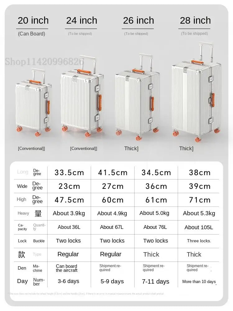 20-Zoll-Kompaktgepäck 26-Zoll-Trolley-Koffer mit großem Fassungsvermögen und Aluminiumrahmen für Männer und Frauen Reisekoffer.