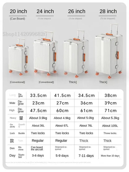 20-Zoll-Kompaktgepäck 26-Zoll-Trolley-Koffer mit großem Fassungsvermögen und Aluminiumrahmen für Männer und Frauen Reisekoffer.