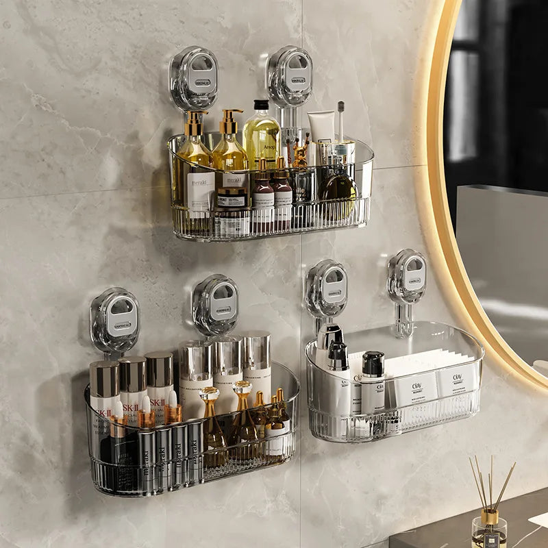 Saugnapf-Aufbewahrungsregal für Badezimmer, stanzfreie, an der Wand montierte Aufbewahrungsbox, kann abnehmbar werden, leerer Aufbewahrungskorb für Toilettenspüle