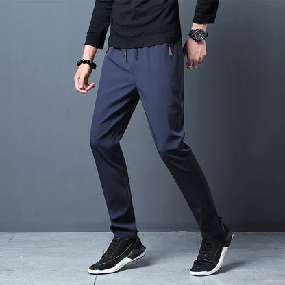 Men's Casual Pants Straight Slim Fit Elastic Waist Jogger Korean Classic Blue Black Gray Male Brand Trousers Plus Size.