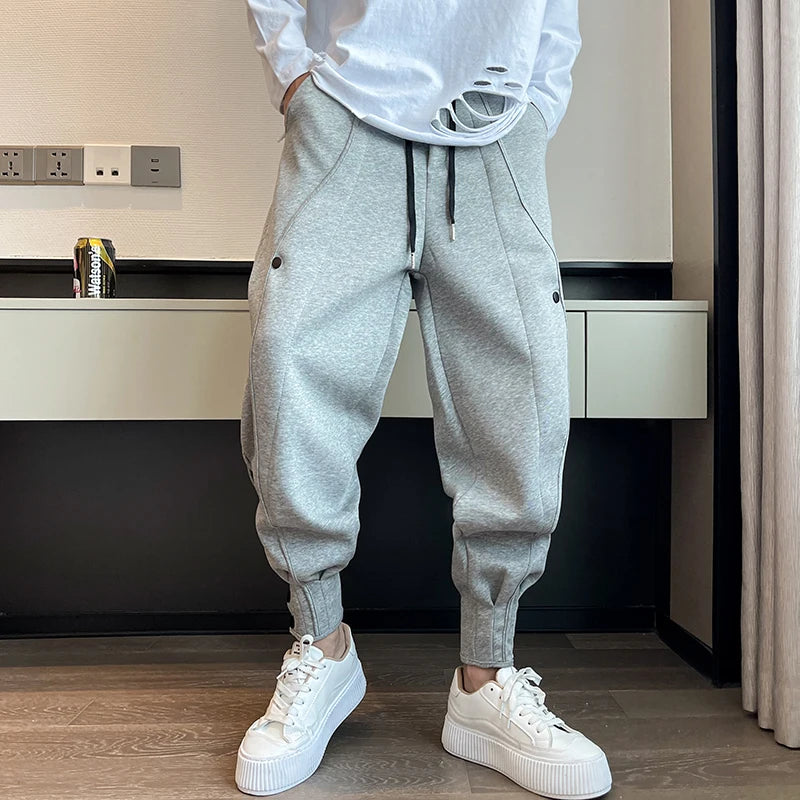 Spring Autumn Casual Joker Harlan Pants Sports Bundle Leg Waist Pants Streetwear Fashion Men Black White Grey Elastic Trousers.