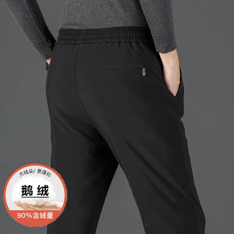 Men's Winter Down Pants 90% Goose Down Warm Fleece Lined Casual Trousers Elastic Waist  Pantalones Hombre Calça Casual PT-587.