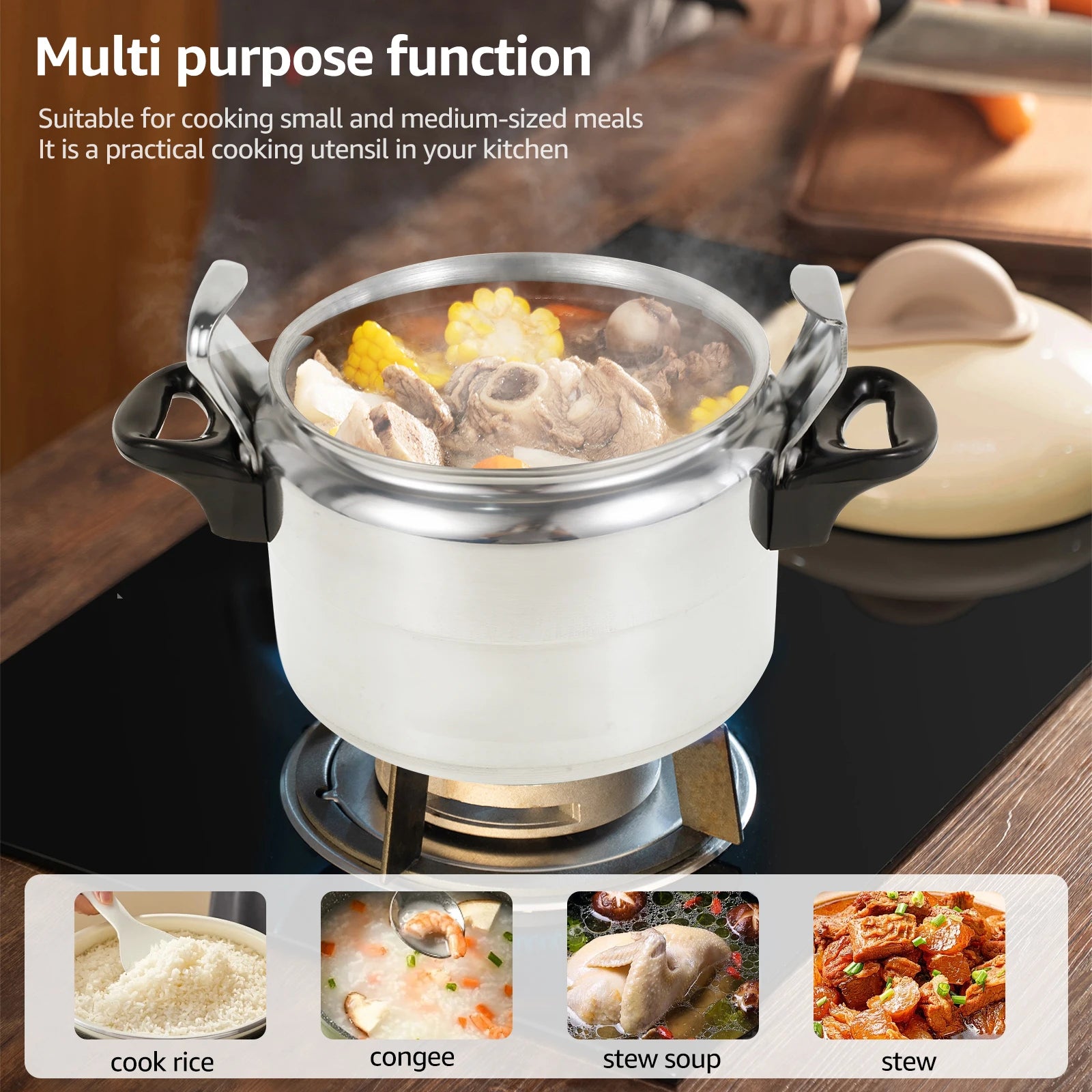 3-liter pressure cooker Aluminum alloy material with safety valve Anti scald handle for safe cooking Kitchen cookware accessory.