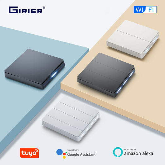 GIRIER Smart Lichtschalter WiFi Druckknopf Wandschalter Neutralleiter erforderlich 1/2/3/4 Gang Funktioniert mit Tuya Alexa Google Home.