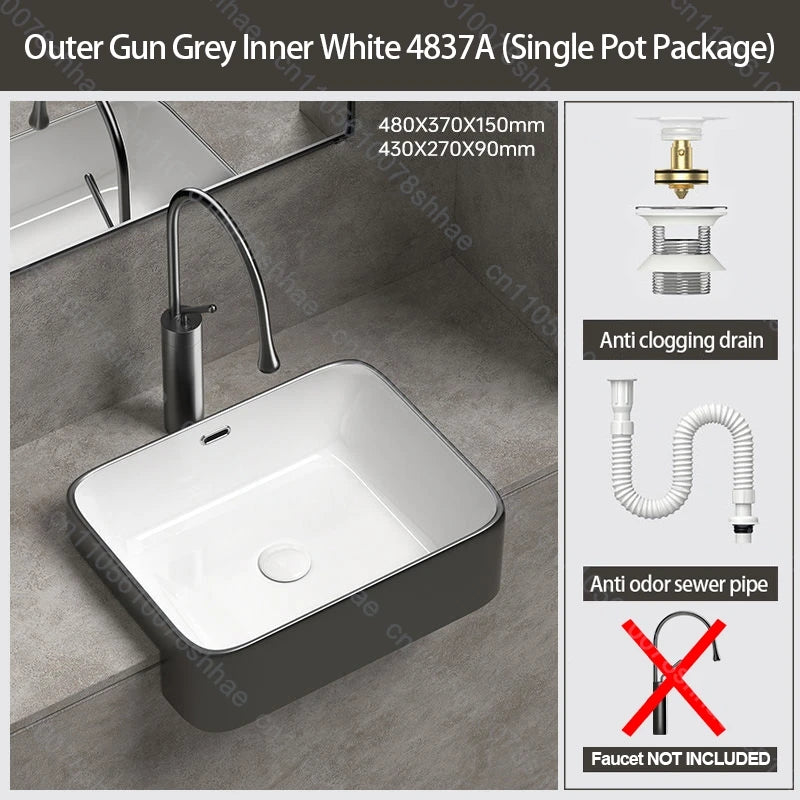 Porcelain Ceramic Vessel Sink with Drain Semi Recessed Vanity Art Sink Wash Basin Bowl for Modern Home Bathroom Decor Washbasin