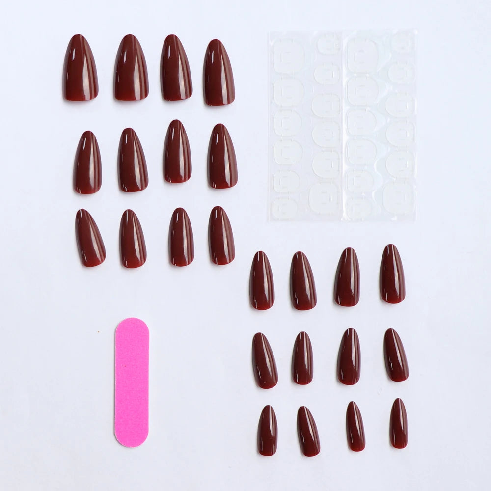 ARTAUG 24PCS Press On Nails Short Almond Wine Red High Saturation Fake Press On Nails  Korean Press On Nails Valentine'S Day.