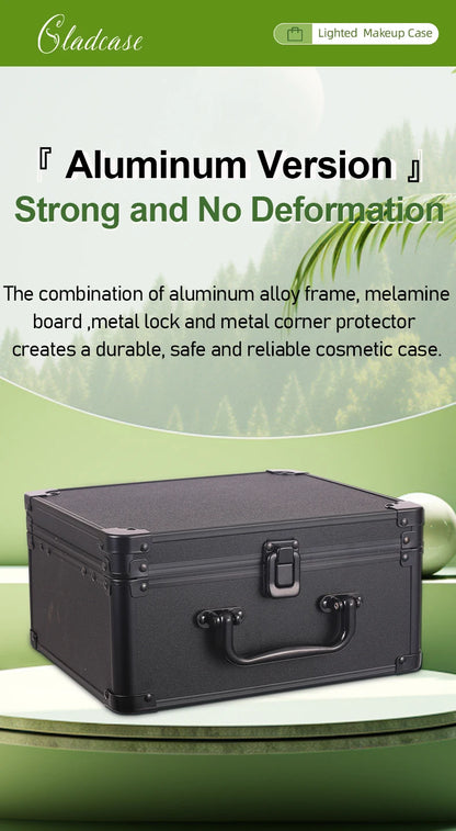 GLADCASE 2025 Portable Makeup Case with adjustable LED light Mirror carry Cosmetic Box Organizer train Beauty for dailry travel.