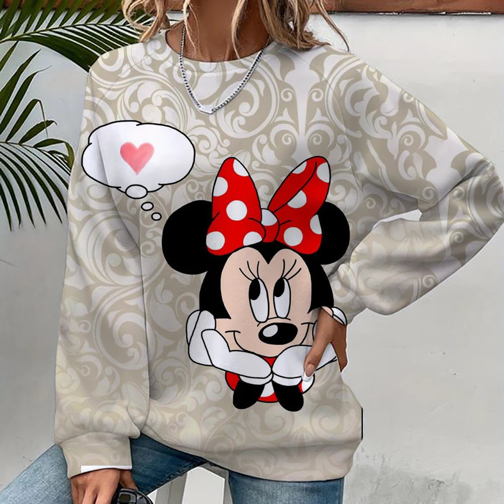 Damen-Sweatshirt mit Mickey-Mouse-Aufdruck, High-Street-Damen-Hoodie, Kleidung mit Y2K-Muster, lässiger Rundhalspullover.