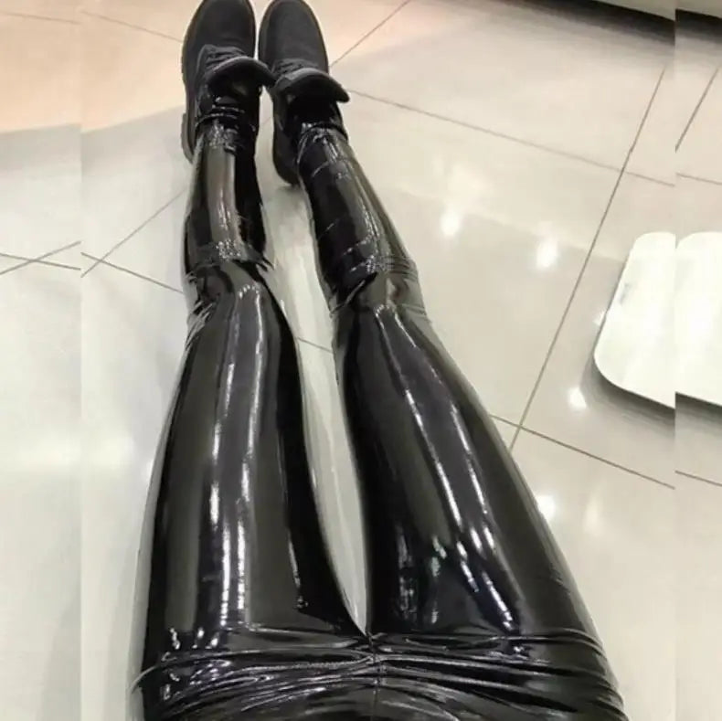 Women Sexy Pu Leather Leggings Big Size Bright Leggings Outdoor Walking Jogging High Waist Butt Liftting Casual Yoga Pants.