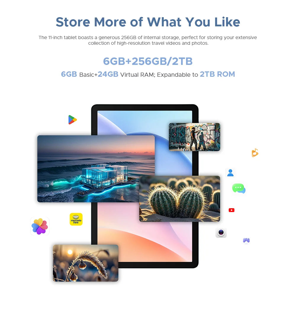 DOOGEE Tab G6 2 IN 1 Smart Tablet PC 11'' Screen Android 15 30GB RAM(6+24) 256GB ROM 8000mAh Battery Dual Speakers Widevine L1