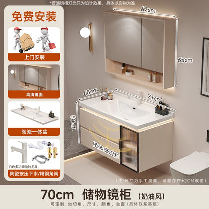 Cremefarbener Wind-Badezimmerschrank, integriertes Waschbecken aus Keramik, WC-Waschbecken-Kombination