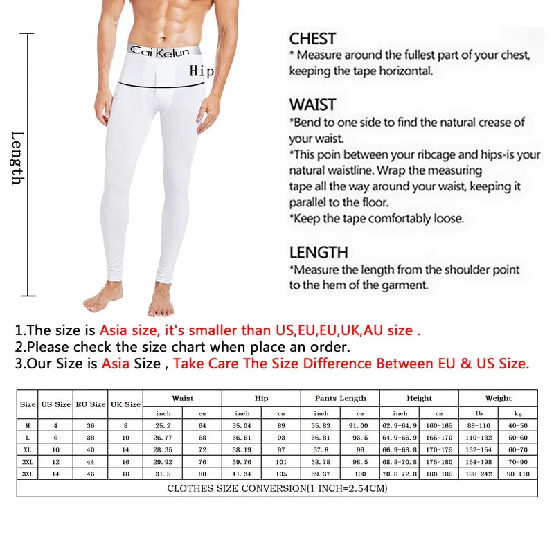 Men Thermal Underwear Skin-Friendly Render Pant Winter Warm Long Johns Men'S Soft Elastic Large Size Leggings Comfortable Tights.