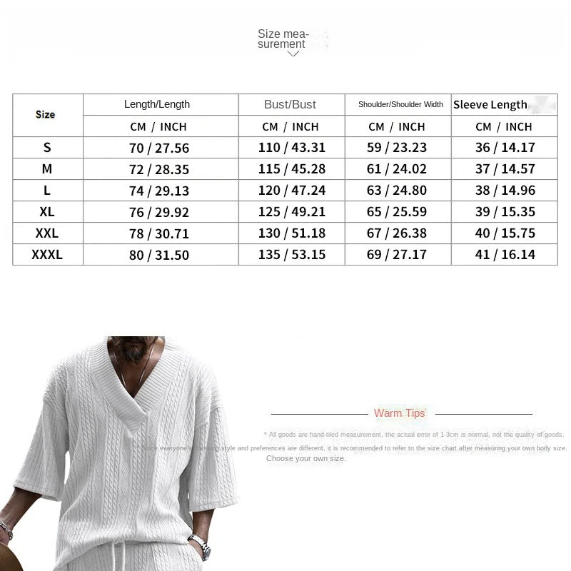 2024 Summer New Men's High Street Casual Loose Jacquard Sportswear V-Neck Short Sleeve Shorts Men's Fashion Suit.