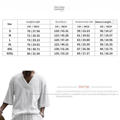2024 Summer New Men's High Street Casual Loose Jacquard Sportswear V-Neck Short Sleeve Shorts Men's Fashion Suit.