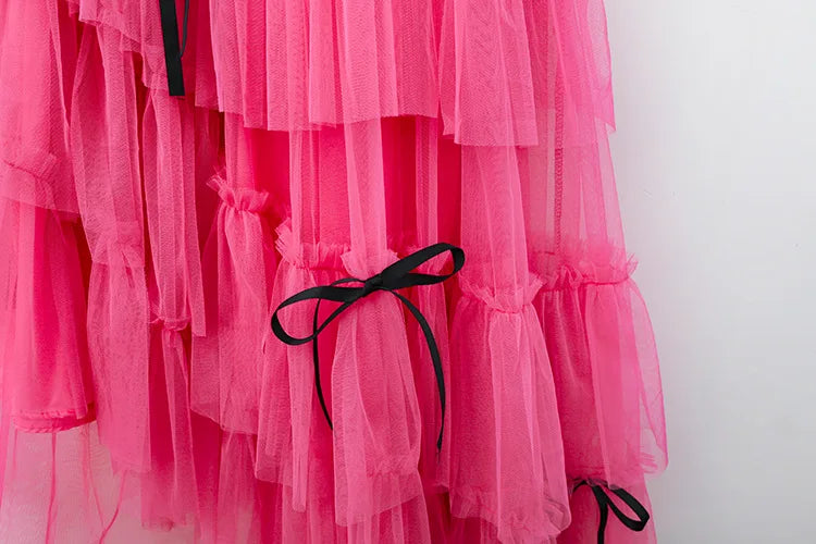 Long Maxi Tulle Skirt Women Sweet Tiered Long Skirt Autumn Winter Women Fashion Korean Mesh Skirt Female Party Skirt Clothes.