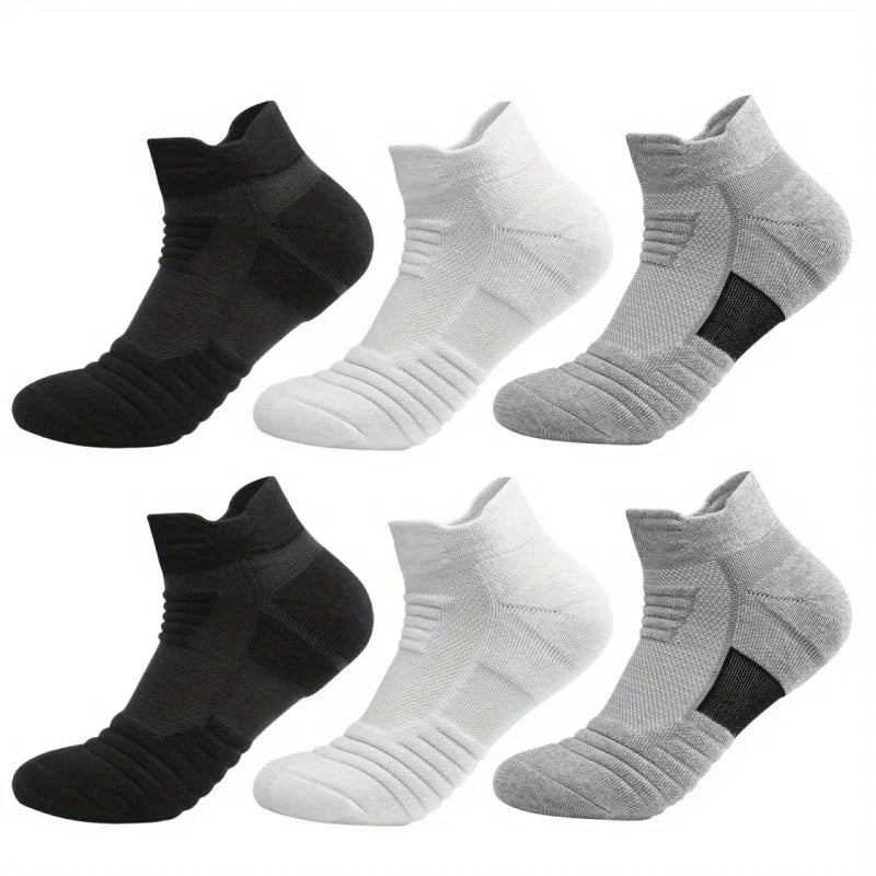 6/3/1 Pairs New Men Sports Running Fitness Flight Short Tube Socks Women's Towel Bottom Basketball Socks Solid Color Black Socks