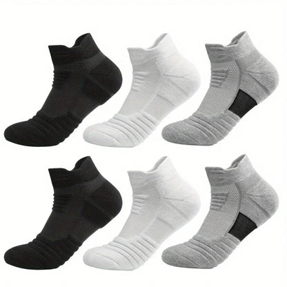 6/3/1 Pairs New Men Sports Running Fitness Flight Short Tube Socks Women's Towel Bottom Basketball Socks Solid Color Black Socks