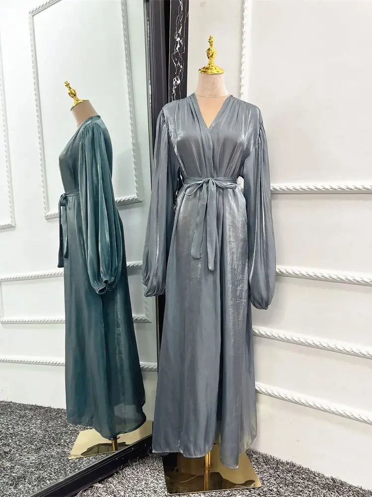 Ramadan Eid Gray Kimono Abaya Damen Dubai Muslim Modest Dresses Islam Prayer Clothes Women Kebaya Kaftan Robe Musulmane Femme.
