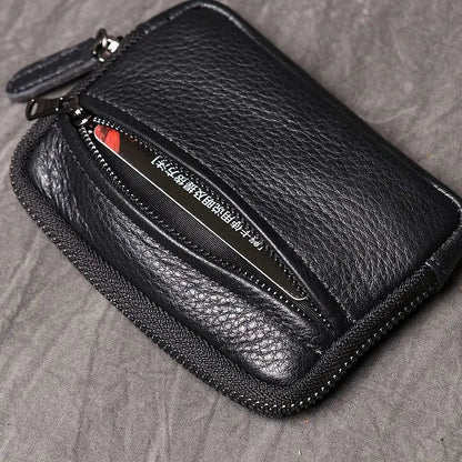 Genuine Leather Suitable for Men Women Pocket Wallets Mini Zipper Small Purses Retro Key Holder Money Bag Coin Change Purse.