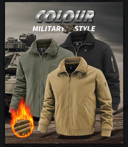 Winter Tactical Jacket Outdoor Men Fleece Sports Running Warm Coat Solid Color Stand Collar Breathable Comfortable Pilot Jacket.