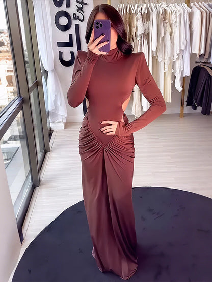 Kliou Raffen Mantel Frauen Maxi Kleider High Street Klassische Volle Hülse Gerade Schulter Backless Vestidos Mujer Abend Tragen