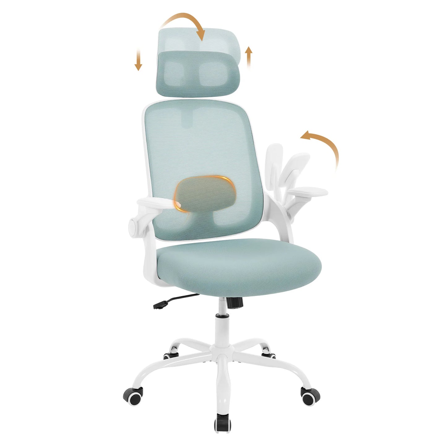 WOLTU Ergonomischer Netz-Bürostuhl, anhebbarer Gaming-Stuhl mit Kopfstütze, verstellbare Lordosenstütze, drehbarer Computerstuhl mit hoher Rückenlehne