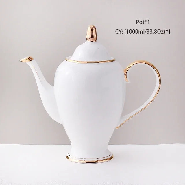 China Coffee Set White Gold Porcelain Tea Advanced Pot Cup Ceramic Mug Sugar Bowl Creamer Teapot Milk Jug Teaset.