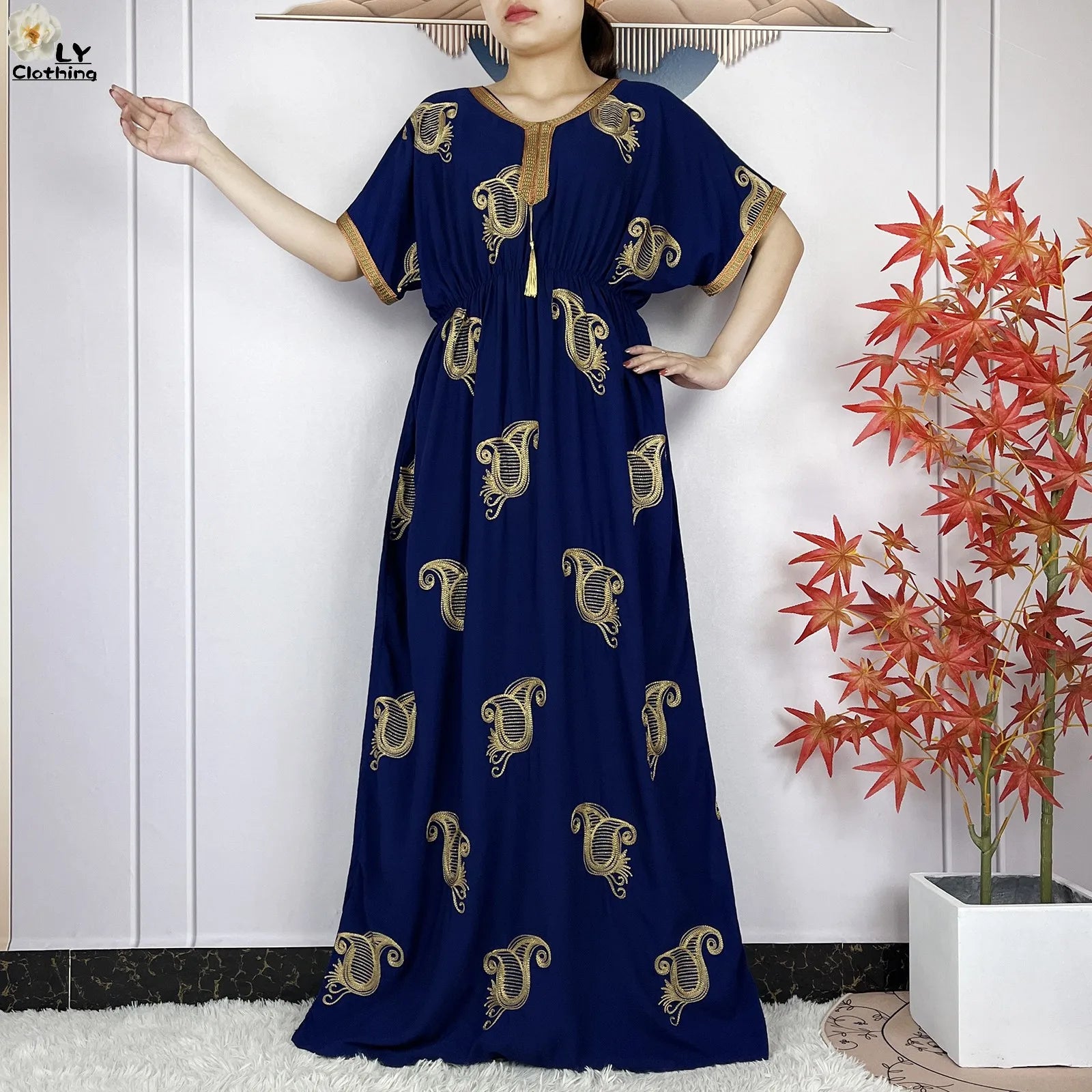New Dubai Fashion Women Party Evening Dress 2024 Summer Short Sleeve Elasticity Embroidery Femme Robe African Islam Loose Abaya.