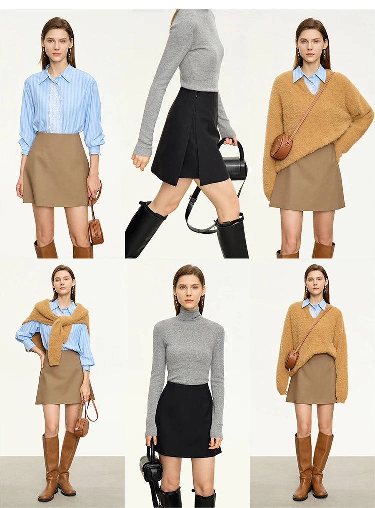 AMII Minimalism Casual Shorts Skirts Women High Rase 2024 Autumn New Fashion Commuter Lady Straight Blazer A-Line Skirt 12343035.