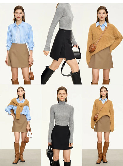 AMII Minimalism Casual Shorts Skirts Women High Rase 2024 Autumn New Fashion Commuter Lady Straight Blazer A-Line Skirt 12343035.