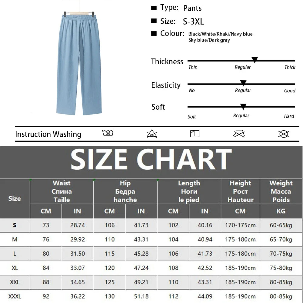 Summer Men's Straight Trousers Casual Solid Color Breathable Drawstring Long Pants Sweatpants Streetwear Men Baggy Pants.