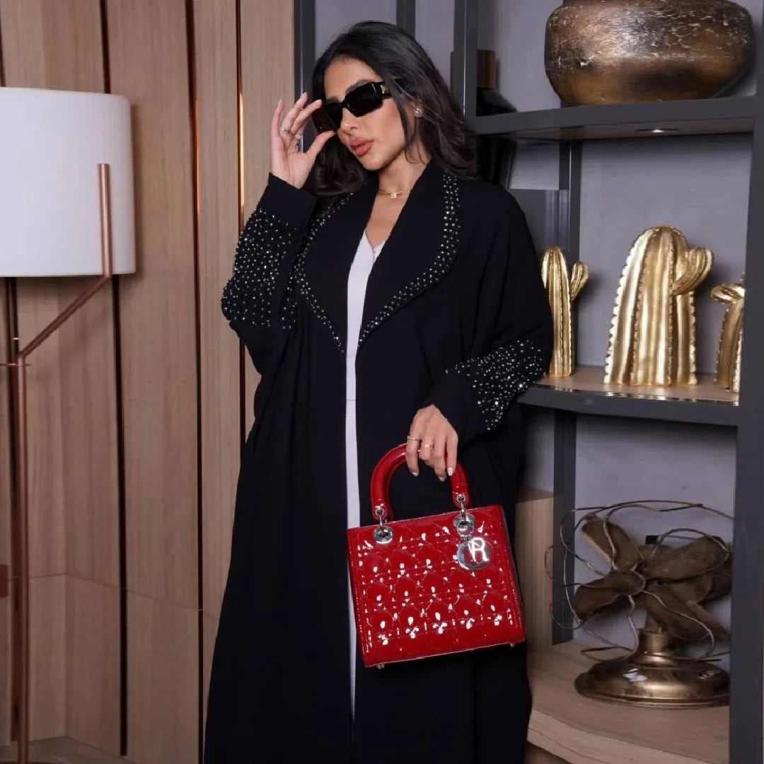 Black Open Kimono Abaya Damen Dubai Luxury Muslim Abayas For Women Kaftan Dress Kebaya Islamic Clothing Robe Femme Musulmane.