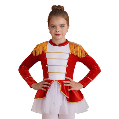 Kinder Mädchen Halloween Weihnachten Karneval Zirkus Zirkusdirektor Cosplay Performance Kostüm Langarm Mesh Trikot Tutu Kleid