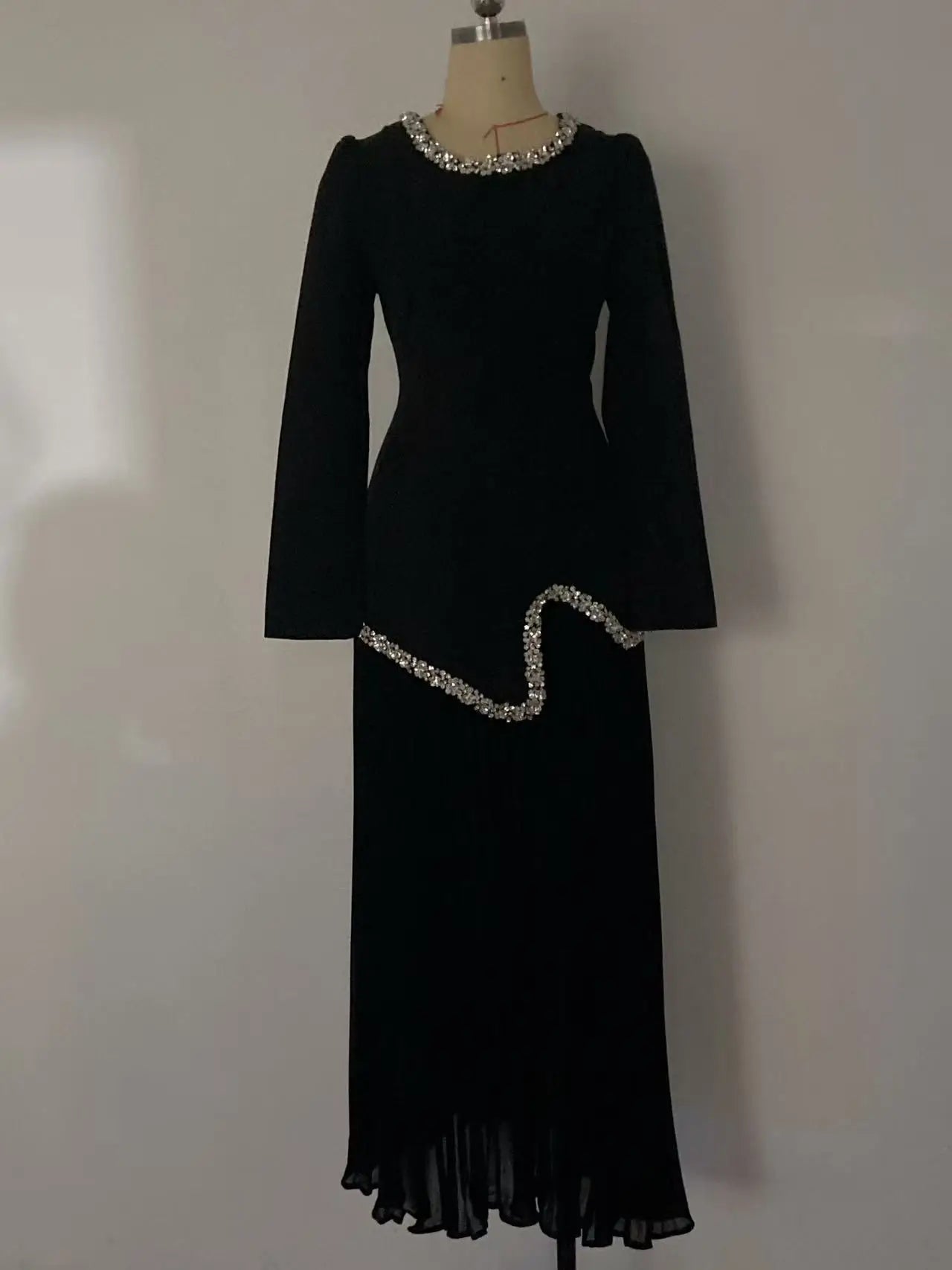 Eid Women Dress Muslim Abaya Pleated Shirt Skirt 2 Piece Set Diamond Party Ramadan Long Dresses Vestidos Largos Arab Long Robe.