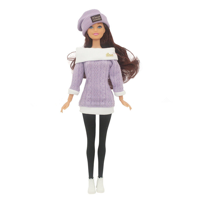 30cm Doll Full Set 1/6 Female Doll with Clothes and Hat Sweater Girls Dress Up Toys Gifts.