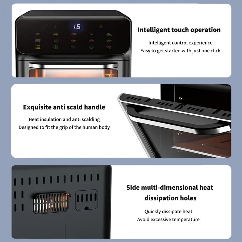 10L Large Capacity Electric Air Fryers Oil-free Automatic Household Kitchen 360°Baking Convection Oven Deep Fryer without Oil.