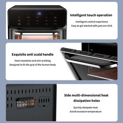 10L Large Capacity Electric Air Fryers Oil-free Automatic Household Kitchen 360°Baking Convection Oven Deep Fryer without Oil.