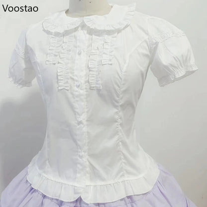 Victorian Gothic Lolita Shirts Women Sweet Elegant Detachable Long Sleeves Blouses Japanese Vinatge Peter Pan Collar Slim Tops.
