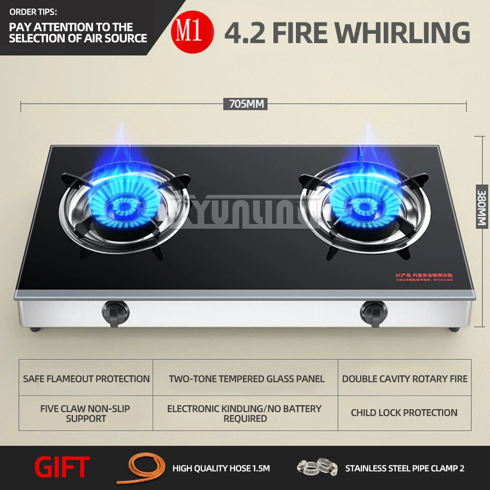 Household Desktop Natural Gas Liquefied Gas Timing Stove Double-Hole Fierce Fire Kitchen Cooker Tool