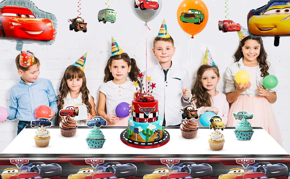 Lightning McQueen Partydekorationen, 38 Stück Lightning McQueen Partyzubehör – Auto-Banner, Tischdecke, Ballon usw. Partyzubehör für Autos.