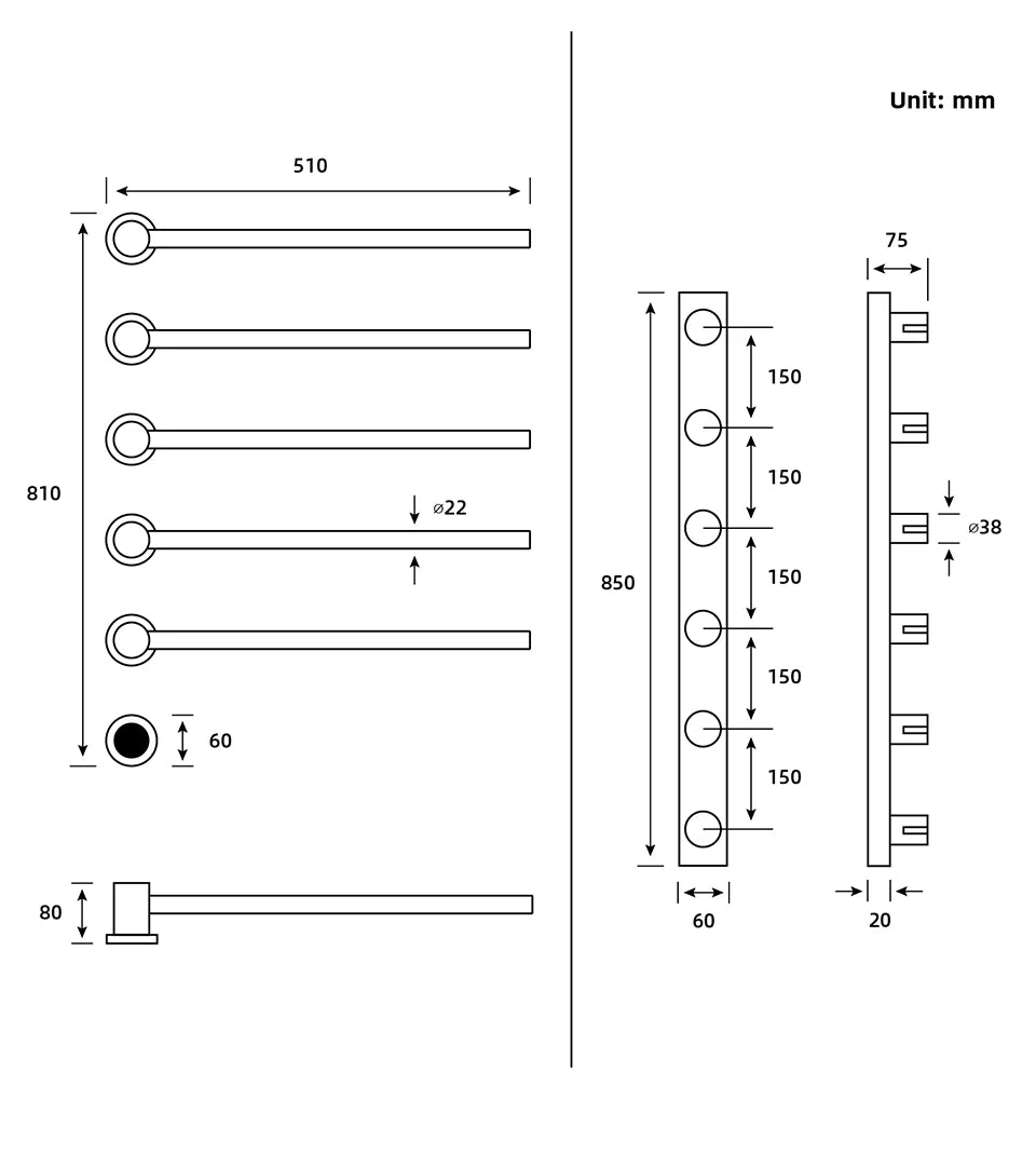 Bathroom Electric Heated Towel Rail Warmer Digital Display Temperature Time Control Smart Home Concealed Bar 304 Stainless Steel.