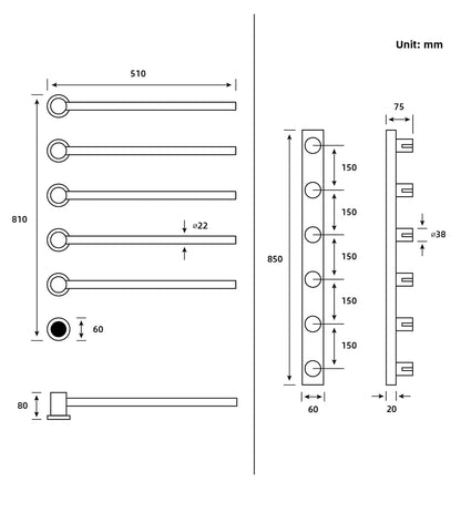 Bathroom Electric Heated Towel Rail Warmer Digital Display Temperature Time Control Smart Home Concealed Bar 304 Stainless Steel.