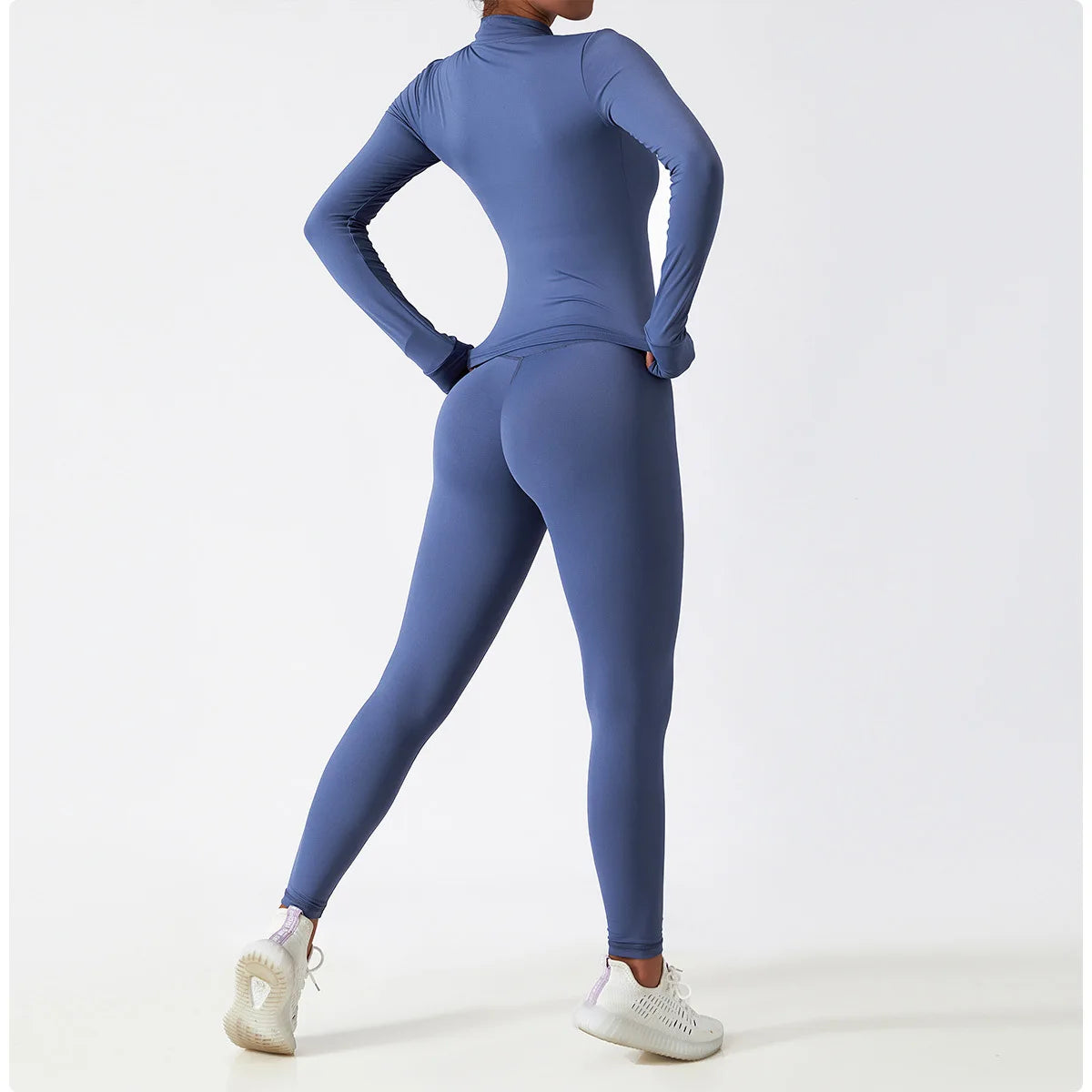 Hearuisavy 2Pcs Long-Sleeved Set Women Casual Outdoor Running Jackest Suit Yoga Clothing Quick Drying Push Up Fitness Sportswear