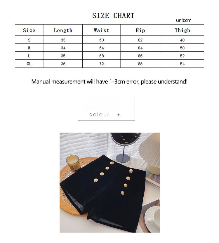 Velvet Black High Waist Slim Shorts Thicked Women's Winter New Korean Fashion Double-breasted Wide Leg Short Pants.