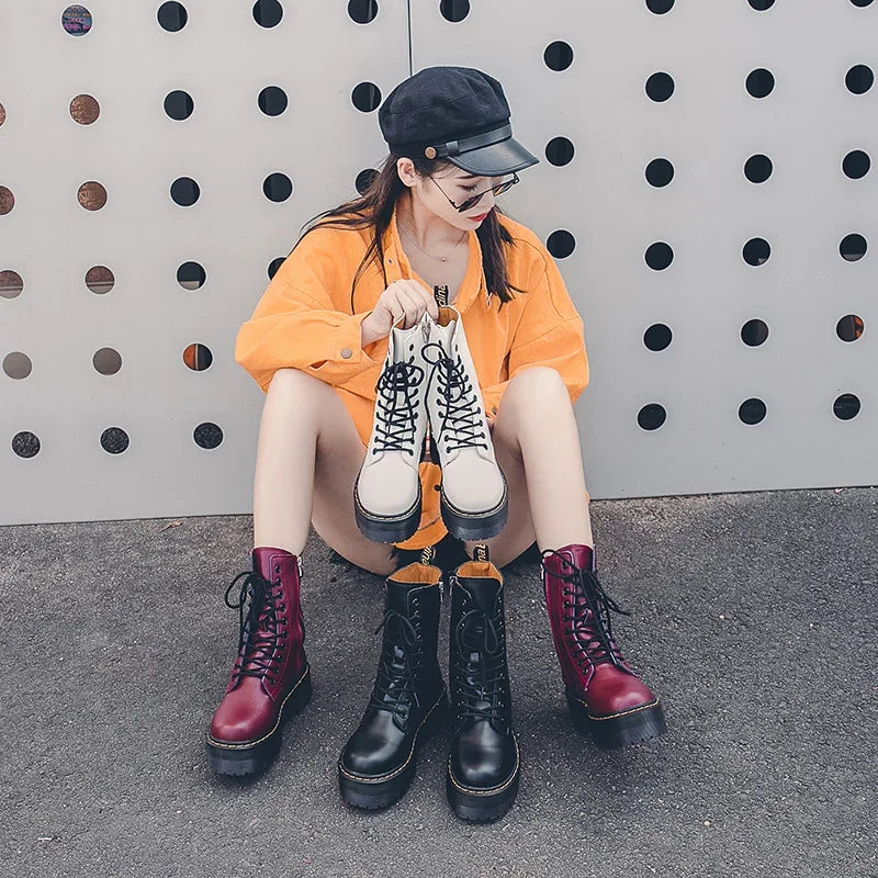 Autumn Winter Fashion Round Toe Lace-up Shoes Womens Boots Zip Ankle Boots For Women High Heels Basics Casual