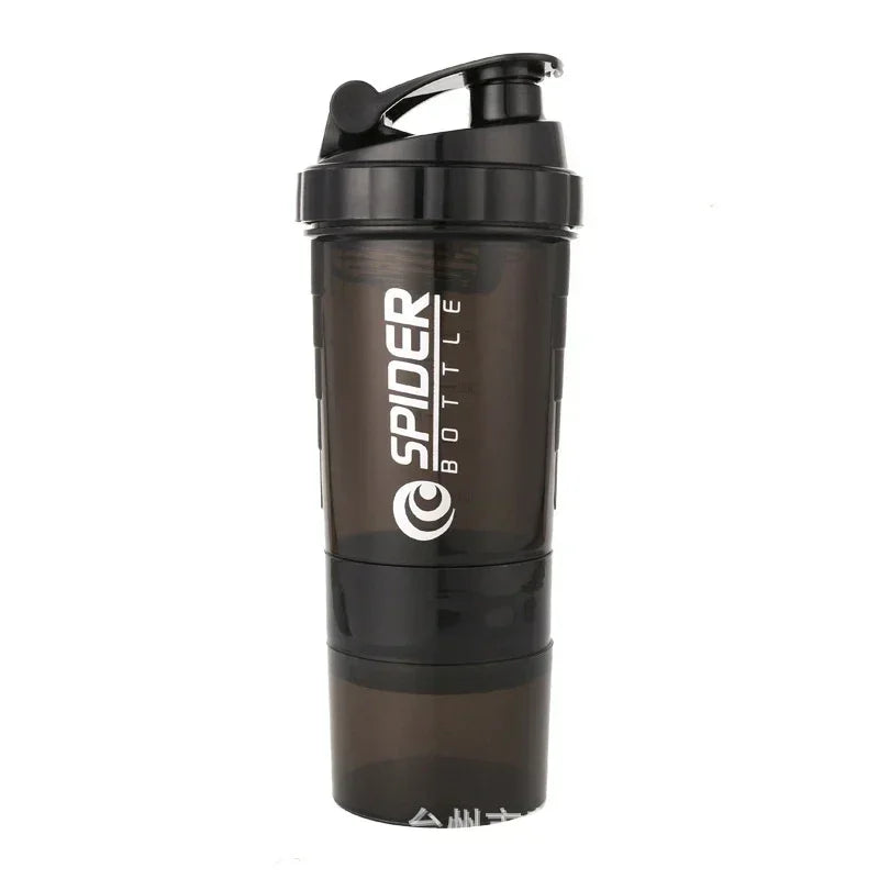 3 Layer Shaker Bottle Protein Mixing Shake Cup Sports Fitness Water Cup 550ml Scaled Plastic Water Bottles with Medicine Box.