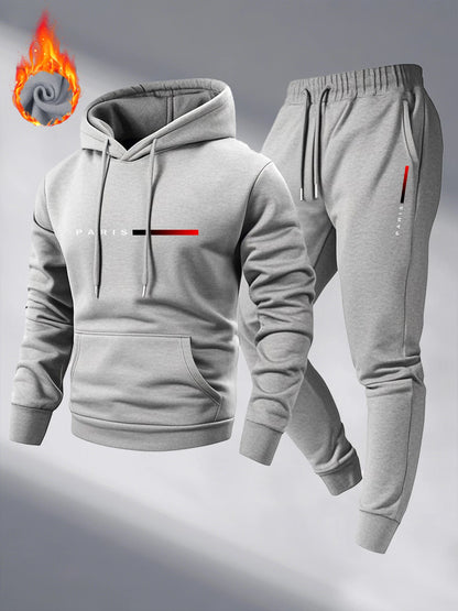 Paris Print Fashion Men's Hooded Tracksuit 2pcs Set High Quality Male Daily Casual Sports Jogging Home Outdoor Hoodie Outftis.
