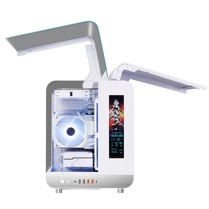 X-GAMERX HUANYI WING MATX Seaview room Case Vertical Desktop Computer 360 Water-cooled Chassis TYPE-C Interface With Screen.