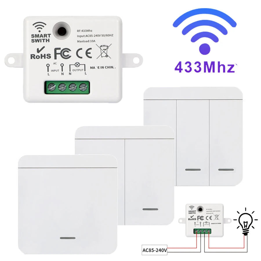 Drahtlose RF433MHz Fernbedienung Smart Switch 110V 220V 10A Relais Empfänger Wand Panel Schalter Led Lampe Fan EIN/AUS Licht Schalter.